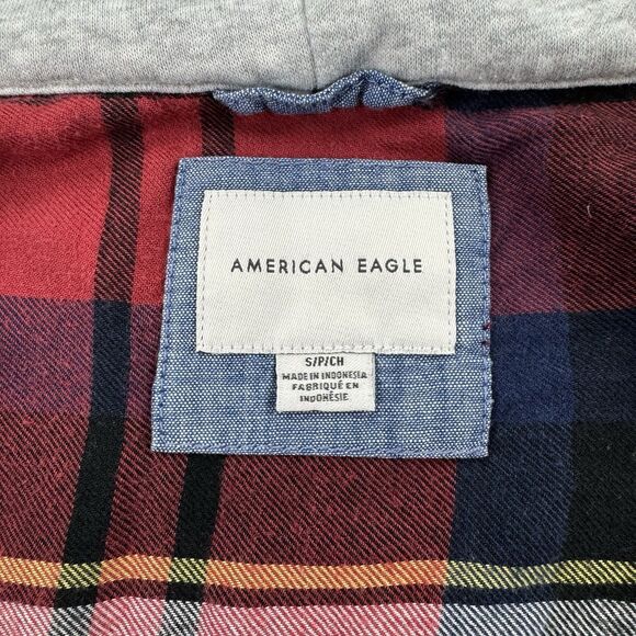 American Eagle Cozy Cabin Cropped Hoodie Flannel Plaid Shirt Women’s Small - Picture 5 of 11
